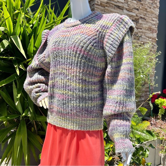 Multicolor Pastel Knit Statement Layered Shoulder Sweater - Picture 4 of 10